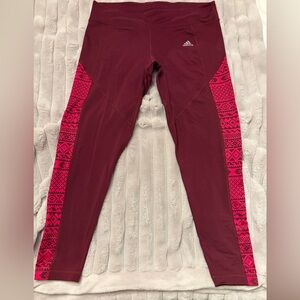 Adidas ClimaWarm Cropped Leggings in Burgundy
